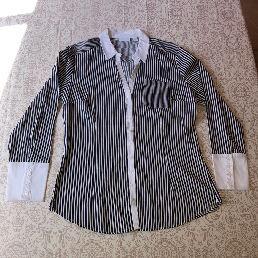 NY&Co Black & white striped button down shirt